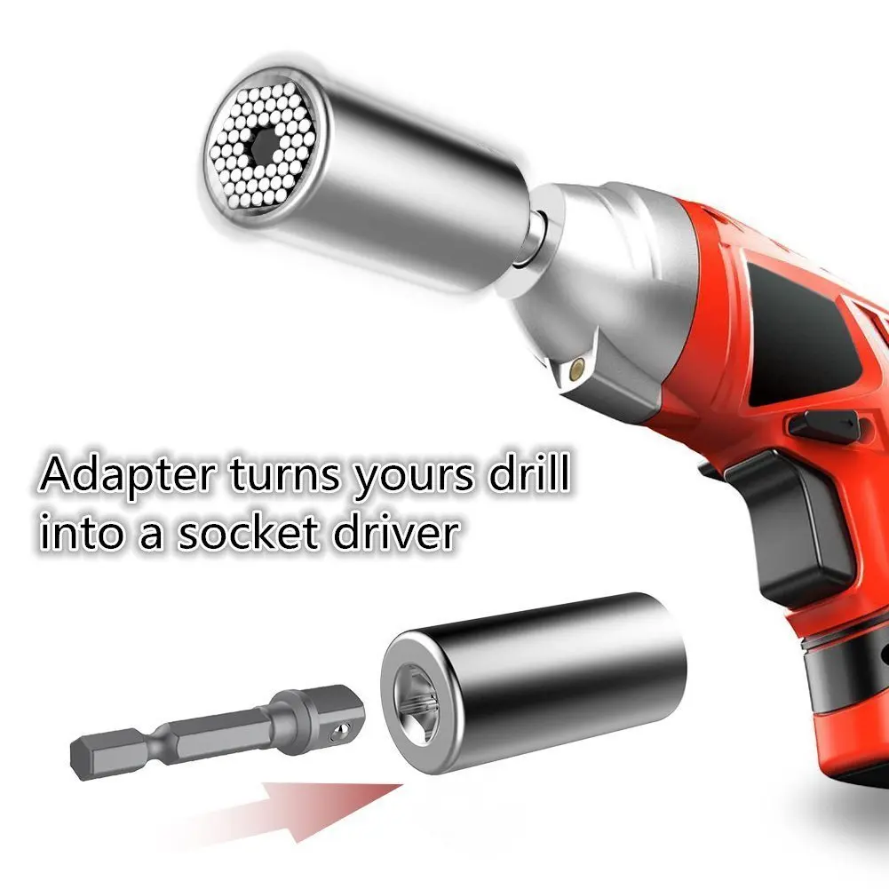 7-19mm Ratchet Universal Gator Sockets Metric Wrench Power Drill Adapter Set and 105 Degree Right Angle Extension 1/4" Drive Bit