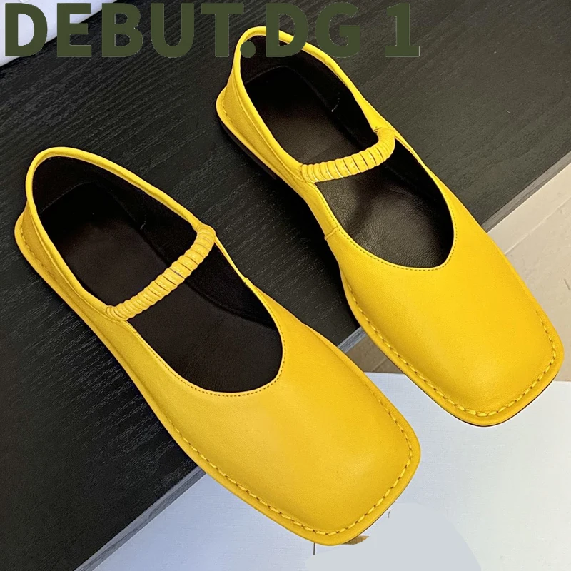 2025 Spring Summer New Square Toe Single Strap Sandals Simple Design Versatile Flat Shoes Genuine Leather Comfort 5