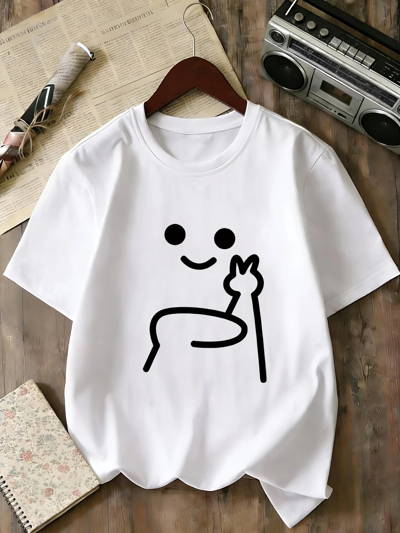 Boys Girls Family Matching Tee Cute Line Art Peace Sign Stick Character Print Short Sleeve Soft Cotton Kids Daily Outdoor Outfit