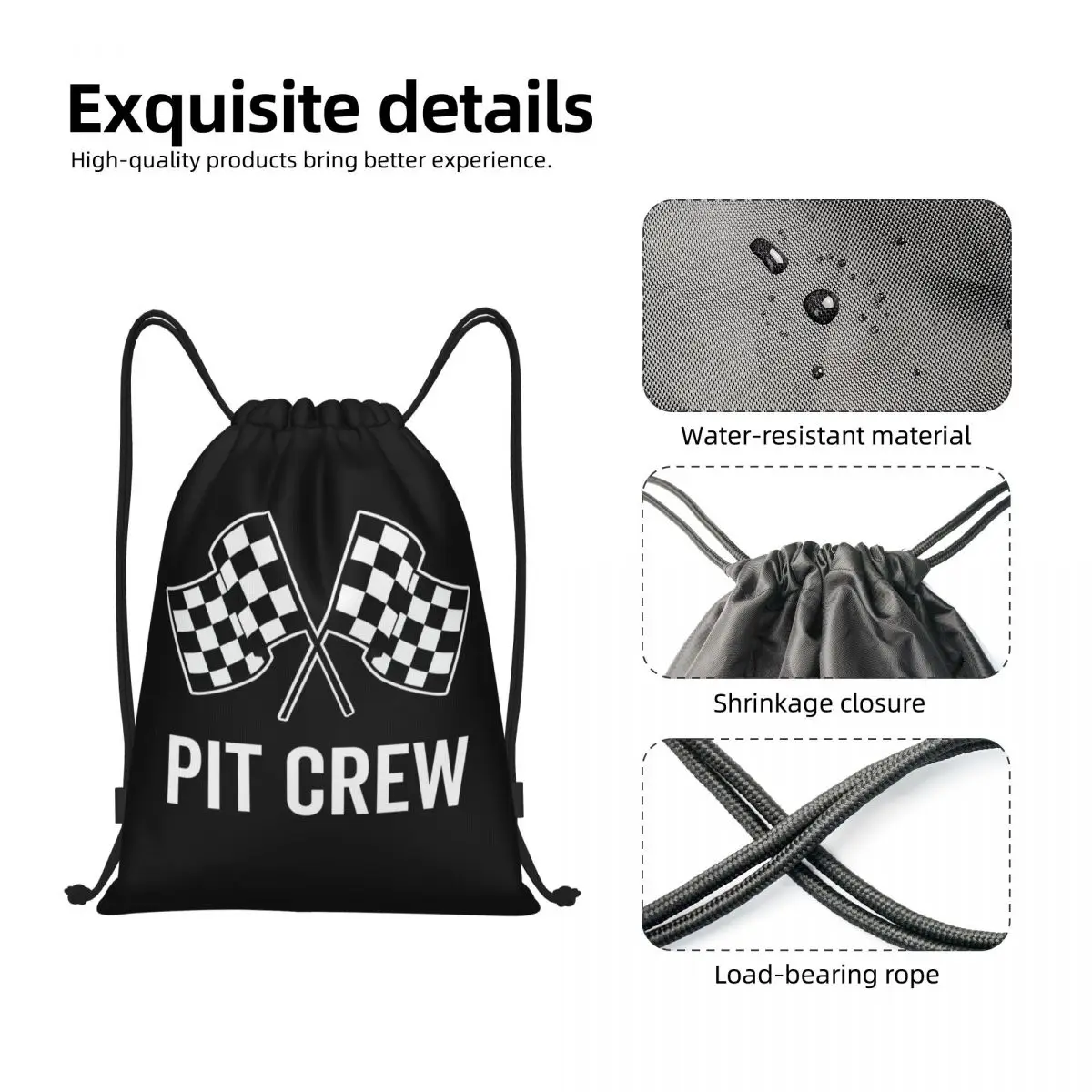 Custom Race Car Pit Crew Checkered Flag Drawstring Backpack Bags Lightweight Racing Sport Gym Sports Sackpack Sacks for Yoga