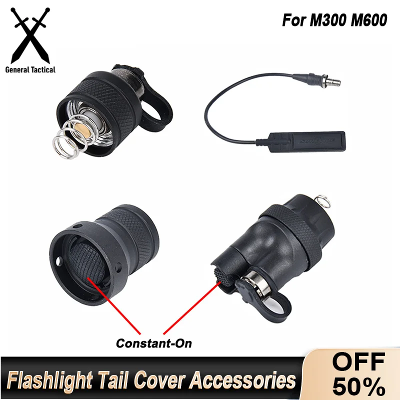 Tactical Airsoft Flashlight Metal Tail Cap Dual Function Pressure Switch Cover For Surefir M300 M600 Flashlight Hunting Light