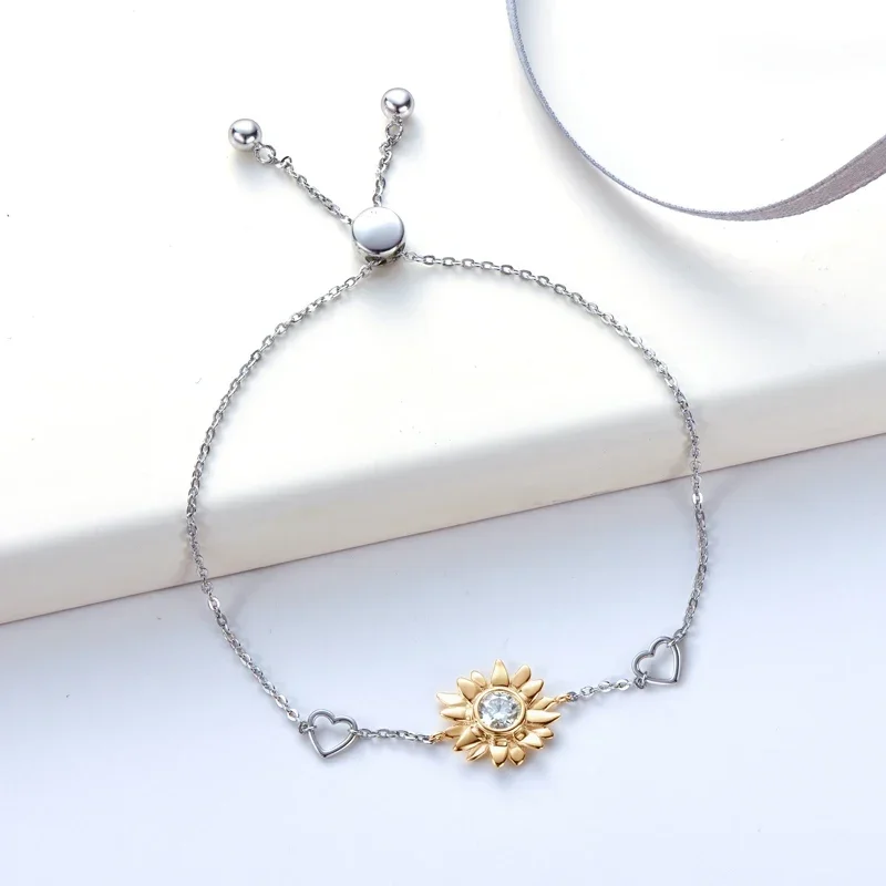 مويسانيتي سوار للنساء عباد الشمس أصيلة 925 فضة المرأة اليد معتمد سوار على شكل قلب فتاة مجوهرات