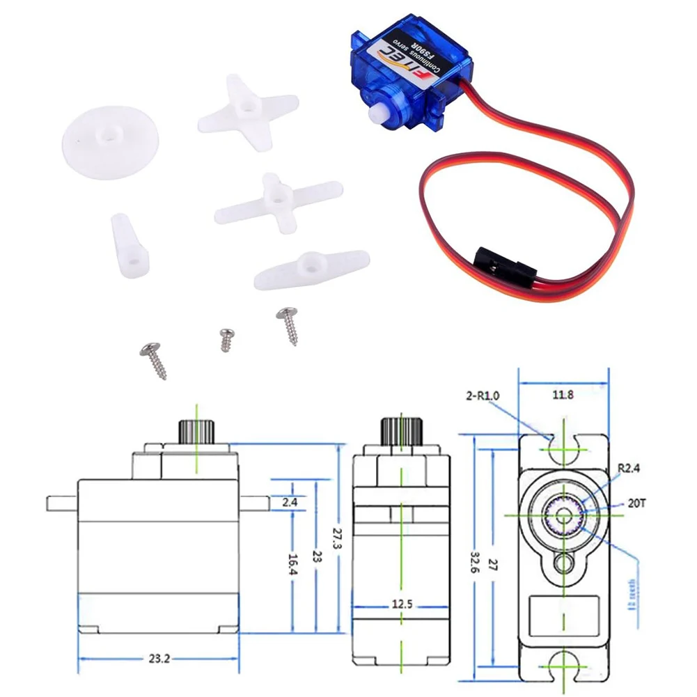 محرك سيرفو صغير Feetech وعجلة إطار بتحكم عن بعد ، دوران مستمر بدرجة ، يناسب أردوينو مايكرو: بت ، 4 مجموعات ، FS90R