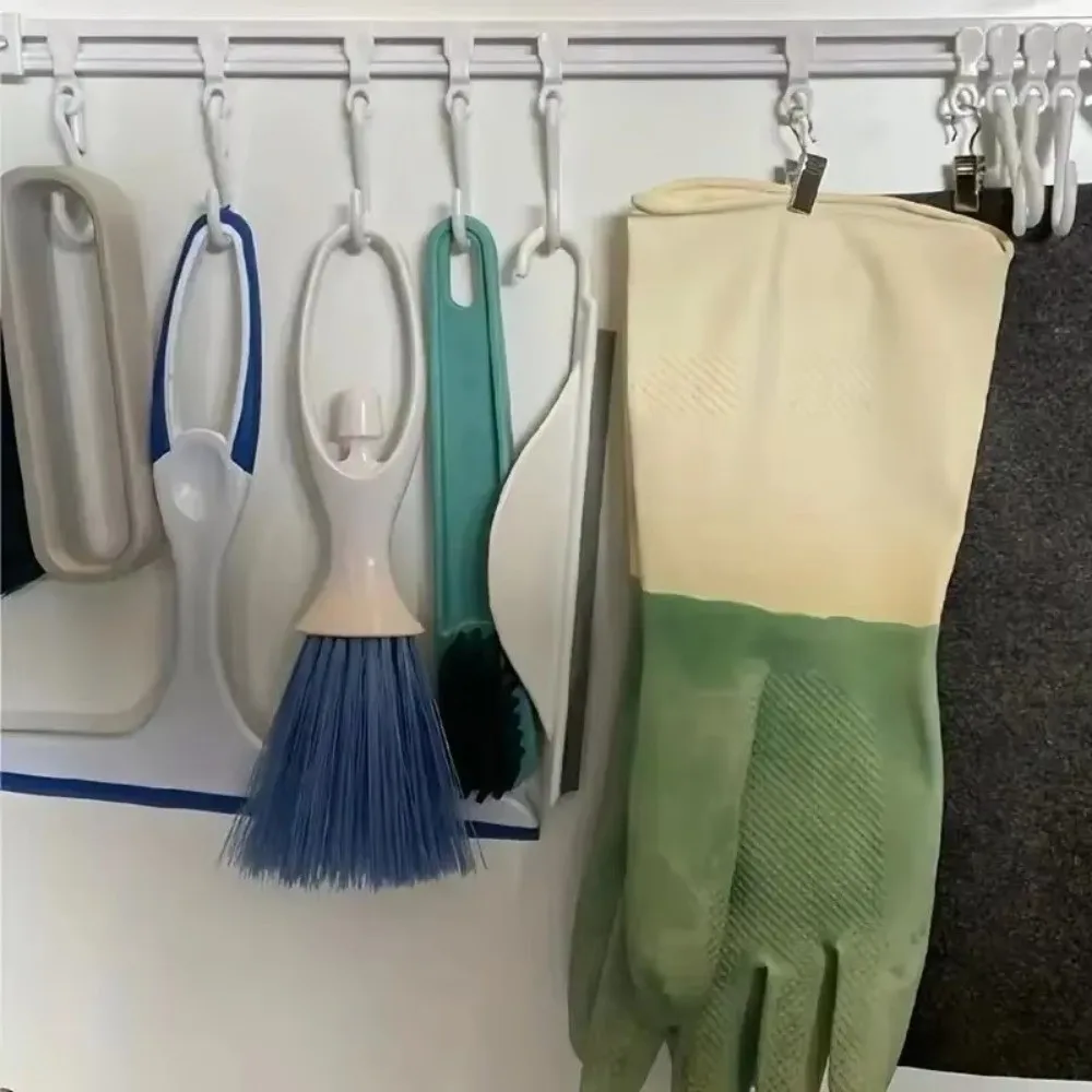 No Punching Adhesive Sliding Hook Drilling-Free Strong Adhesive Kitchen Door Hanger Sliding Rail Cabinet Hook Organizer