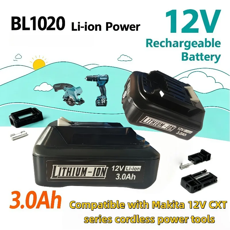 BL1020 12V 3.0Ah Lithium Ion Battery Replacement for Makita BL1016 BL1015 BL104 DF331D Rechargeable Power Tool Battery