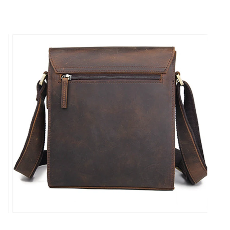 Bolso de hombro de cuero genuino para hombre, bandolera de estilo vaquero, marrón, medio