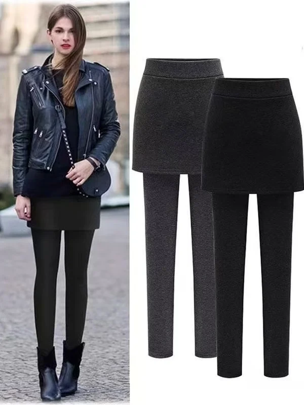 Women's Fleece Lined Tight Pants Outerwear Autumn Winter plus Size Warm Bootcut Skirt High Waist Long Casual Bottoms