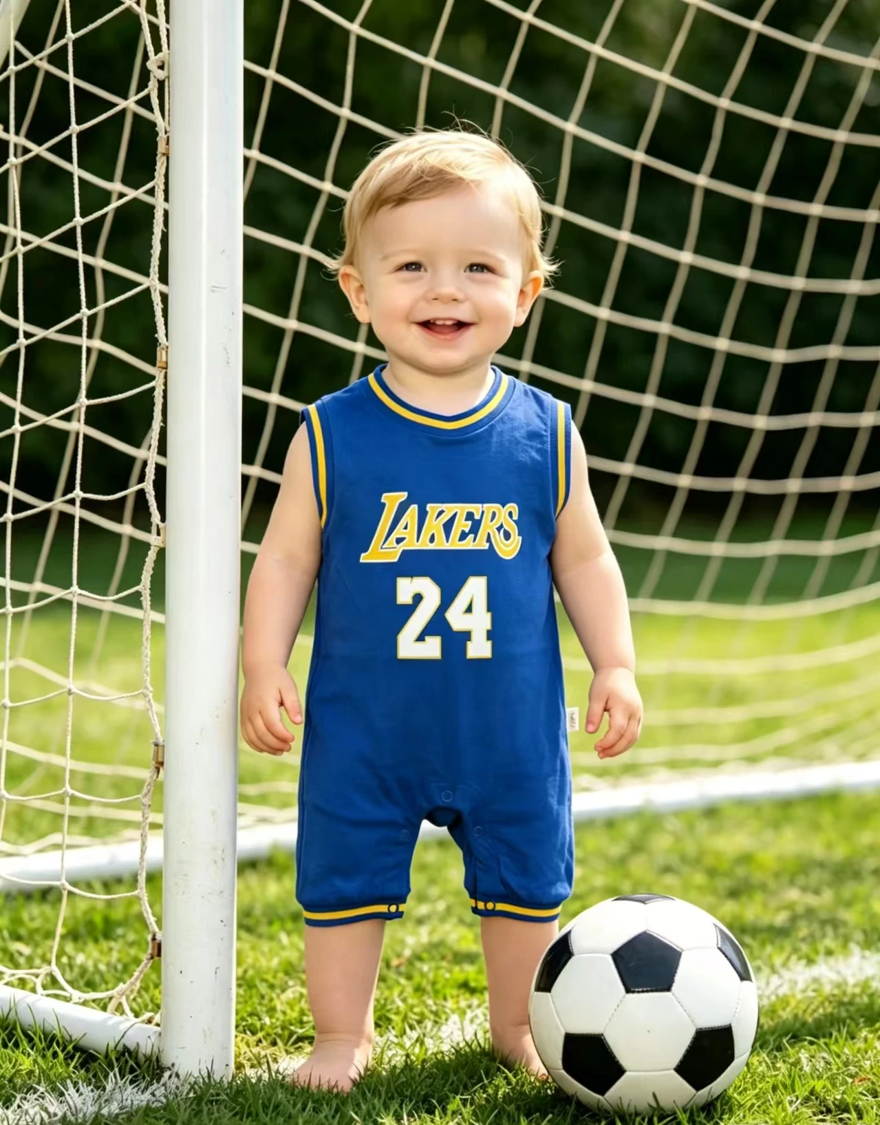 202605 Baby Summer Basketball Jumpsuit, Sleeveless Sporty Romper, Breathable Onesie for Infants & Toddlers
