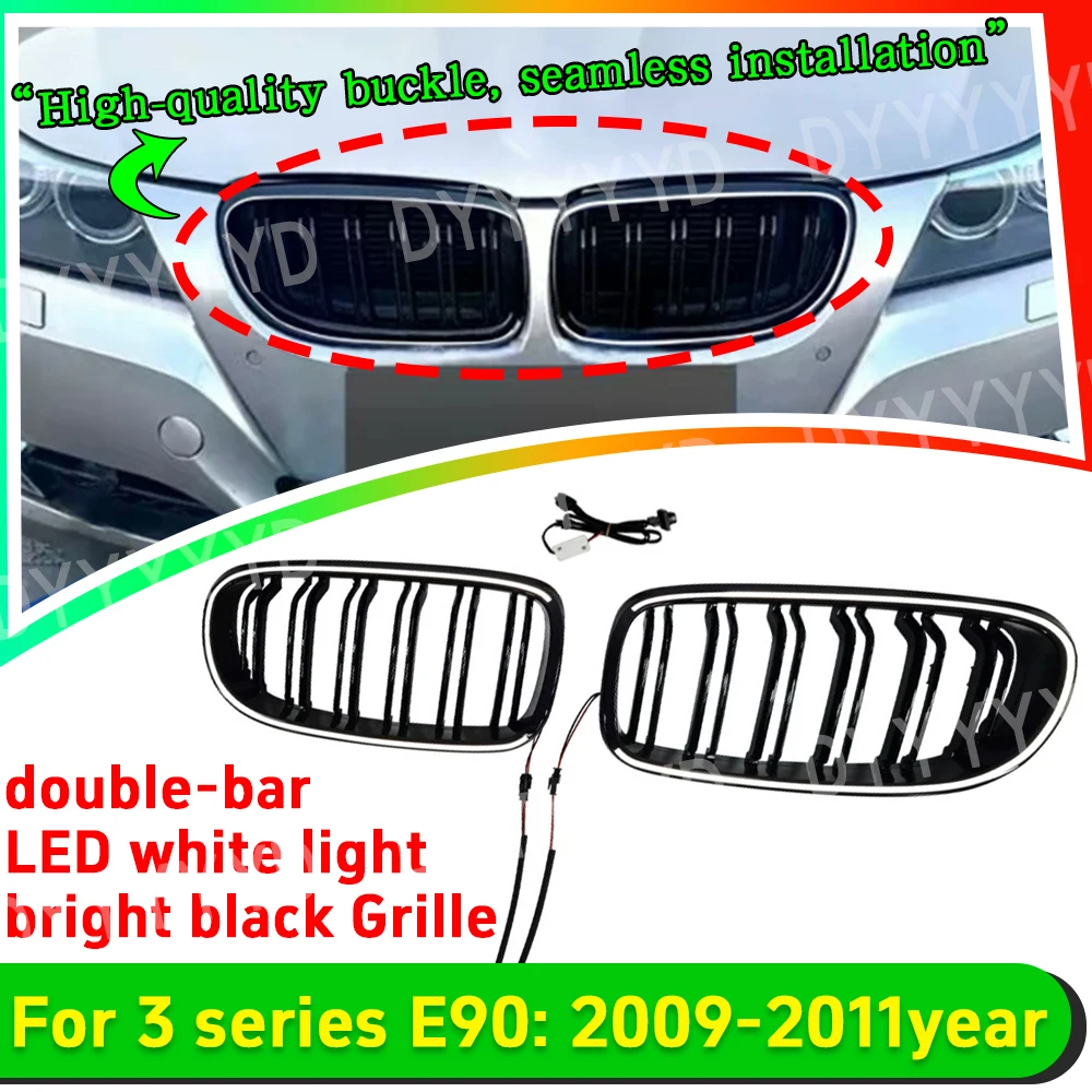 

for BMW 3 Serie E90 E91 LCI 325i 328i 335i 2009 2010 2011 LED Racing Grille 1 Pair bright Black M-Color Kidney Front Grille Auto
