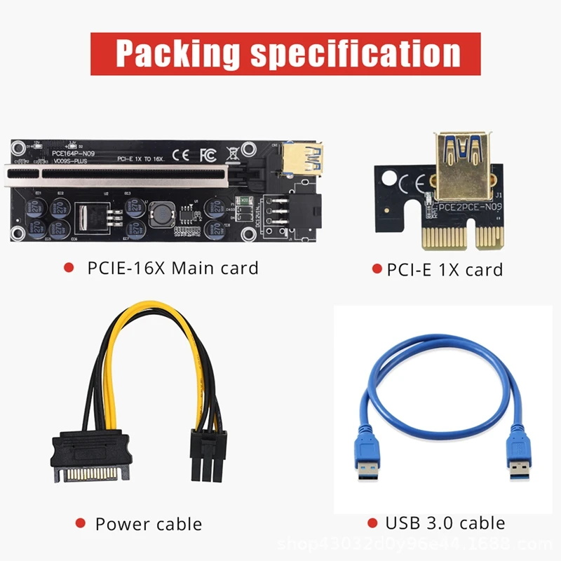 10 Pcs VER009S Plus PCI-E PCIE Riser Card 009S PCI Express Adapter Molex 6Pin SATA To USB 3.0 Cable 1X 16X Extender