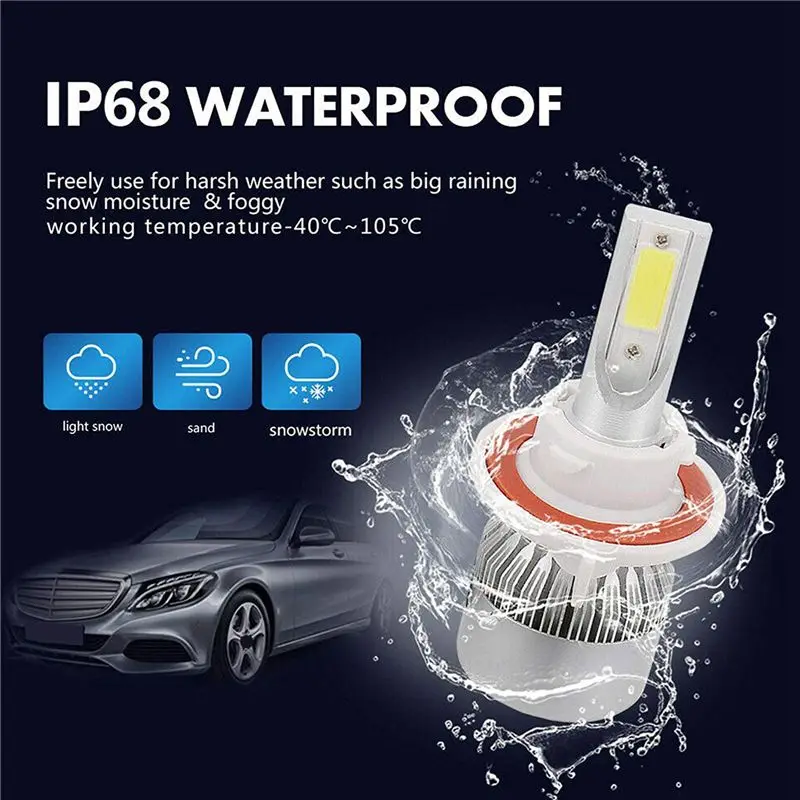 (4 Pack) For H13 / 9008 LED Headlight Bulb (Near And Far) C6 Conversion Kit, 72W 8500LM 6500K Cool White-X59A