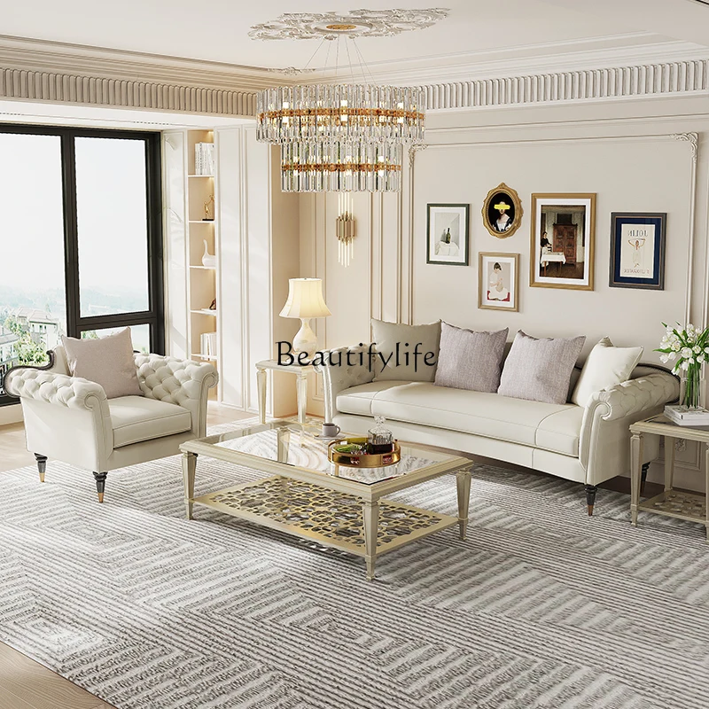 

Retro French Fabric Sofa Living Room Premium Villa Home Sofa