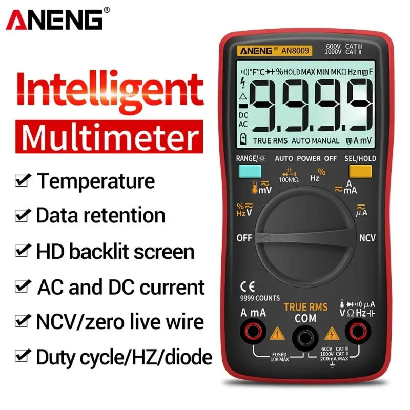 ANENG-8009 Digital Multimeter Transistor Tester Capacitor True RMS Tester Automotive Capacitor Meter