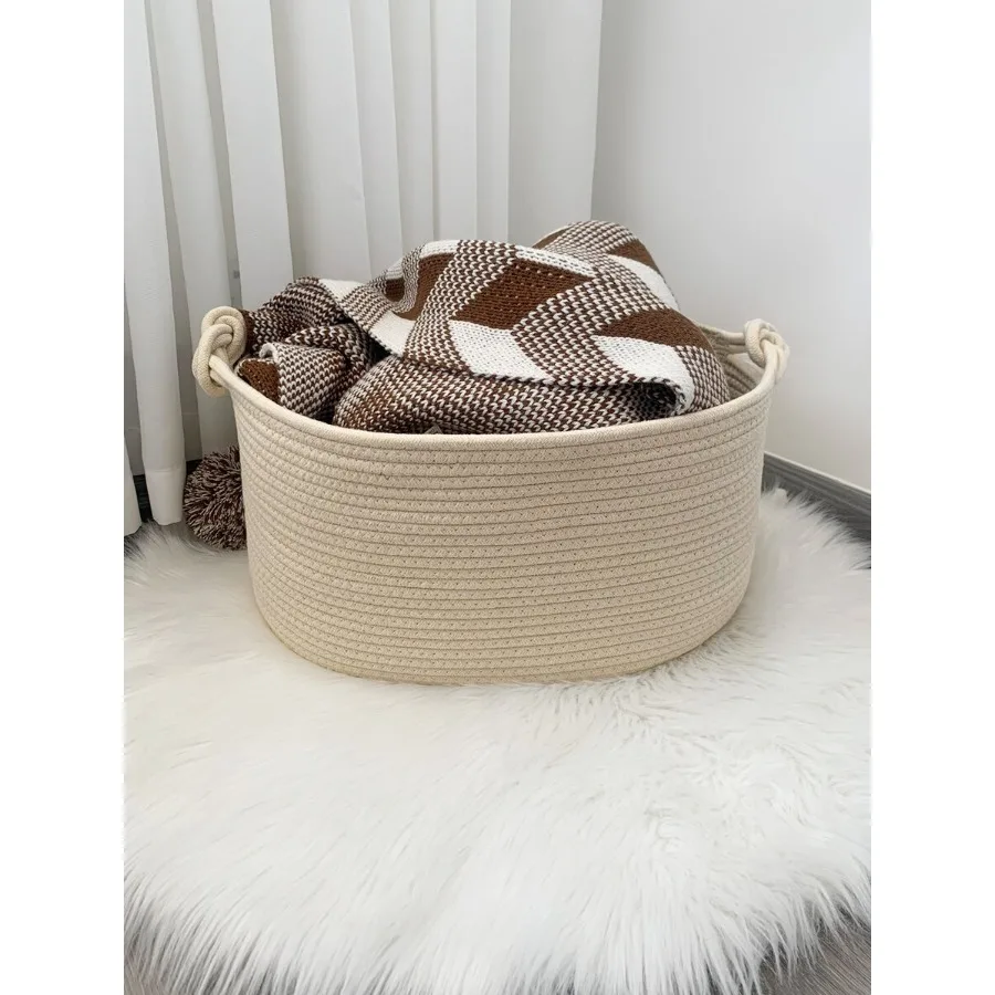 

1pc Thickened Foldable Extra Large Laundry Basket Blanket Basket Handmade Woven Basket With Auspicious Buckle Handle For Storag
