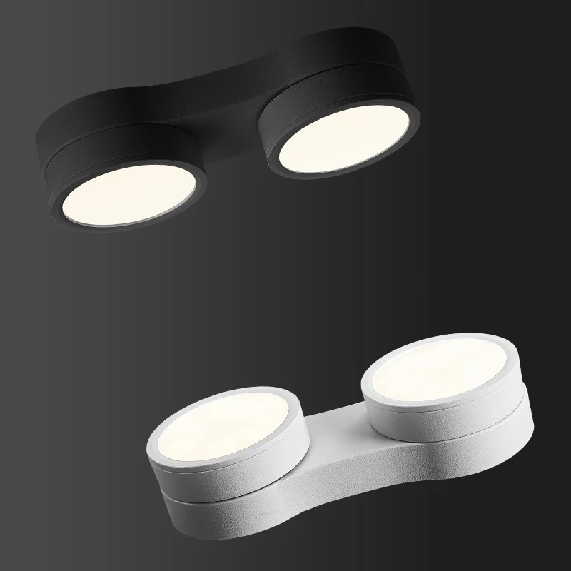 Focos LED de Techo Ultrafinos de Doble Cabezal con Ángulo Ajustable, Sin Luz Principal, Iluminación para Sala de Estar sin Perforaciones, Iluminación para el Hogar