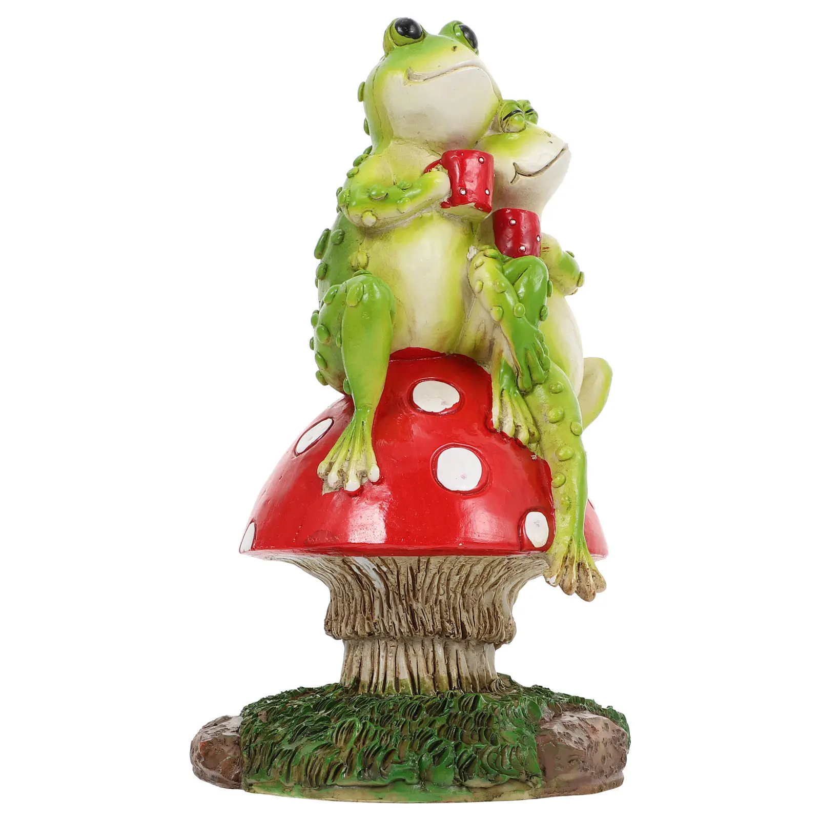 Couple Frog Figurines Vivid Colored Resin Exquisite Small Size Mushroom Shape Decor Micro Landscape Decoration Creative Garden