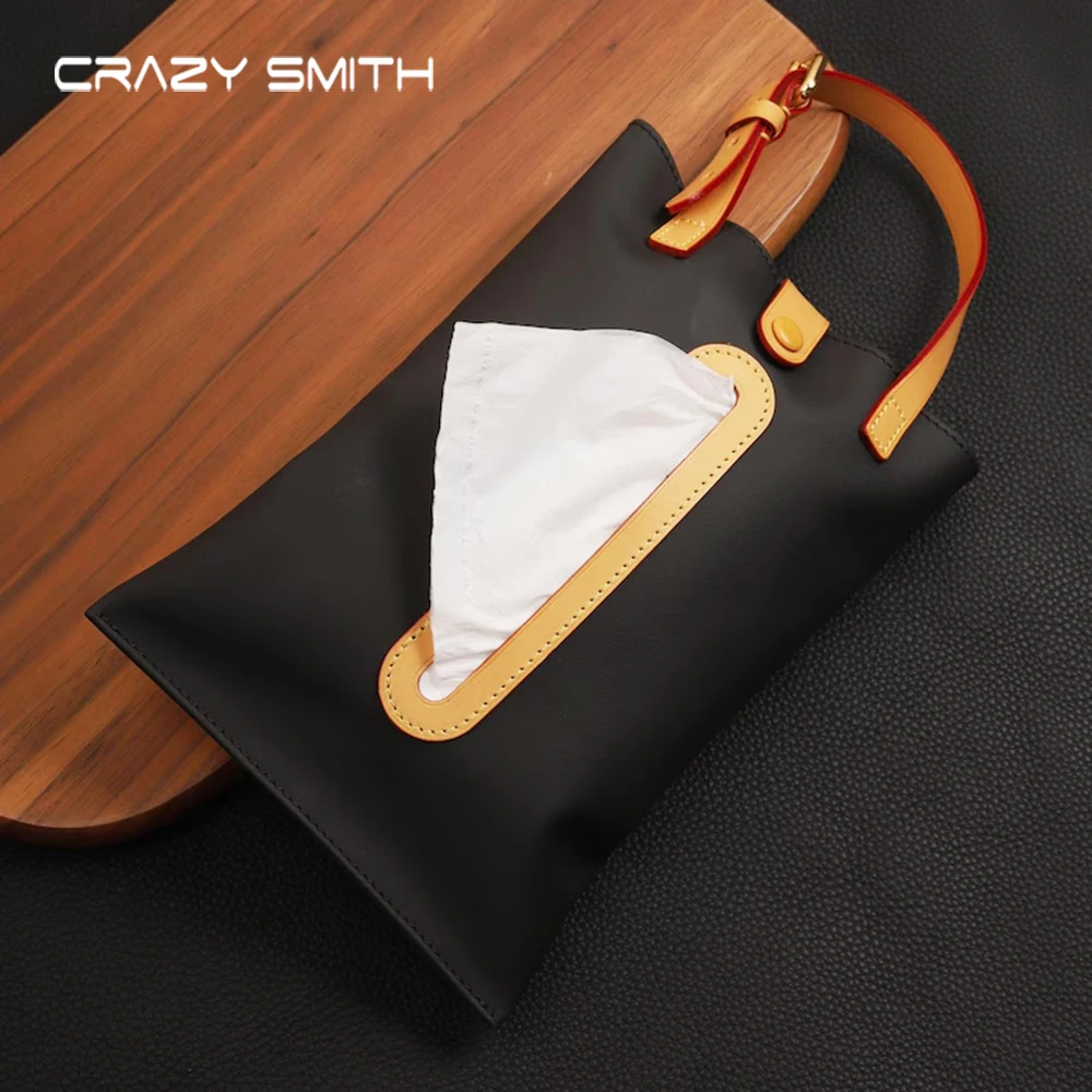 CRAZYSMITH Genuine Leather Home Decor Tissue Holder Luxury Car Tissue Bag Paper Holders Auto Interior Accessories Gifts