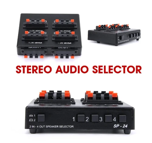 

Original Mini 2-IN-4-OUT Stereo Audio Selector Amplifier Switcher Box Speaker Splitter SP-24B SP-24 SP-220S