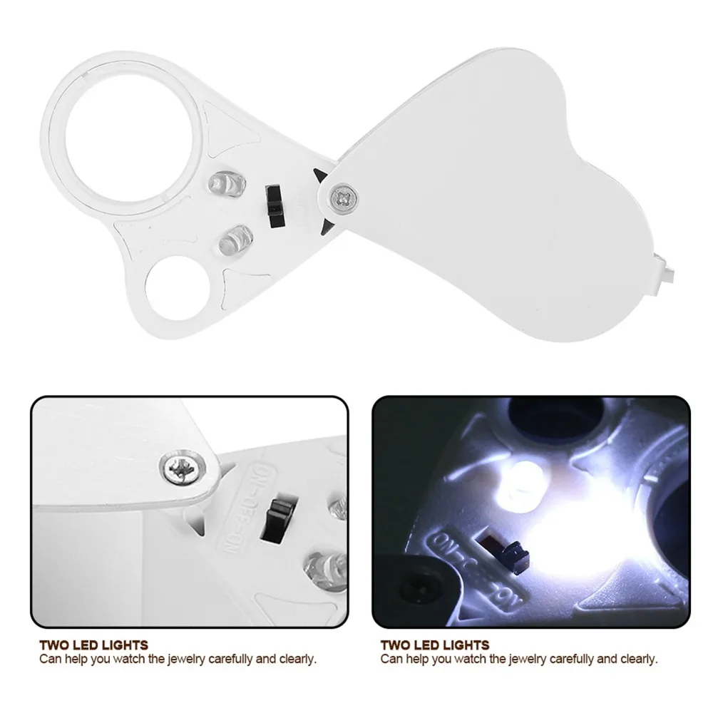 30X/60X Magnification Portable Magnifier Dual Lens LED Illuminated Pocket Magnifier Folding Design Jewelry Magnifier