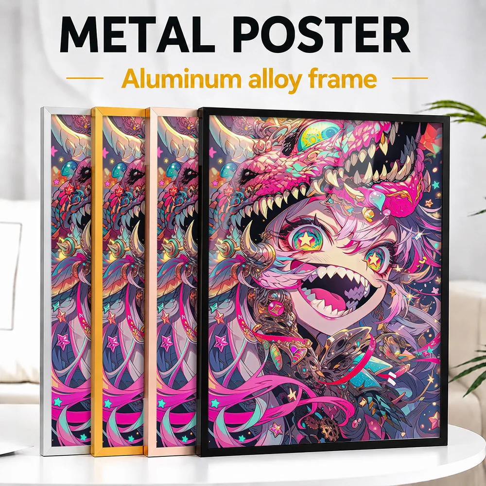 Vibrant Anime Girl With Dragon Mask Framed Metal Print Customized Hero Tribute Wall Art Created For Players To Style Game Room