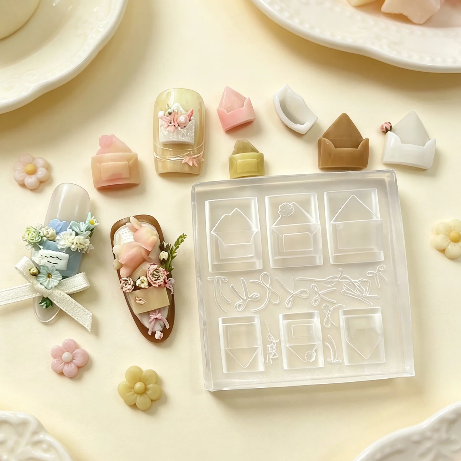 1Pcs 3D Silicone Nail Mold Bow Rose Flower Design Transparent DIY Manicure Decoration Tool