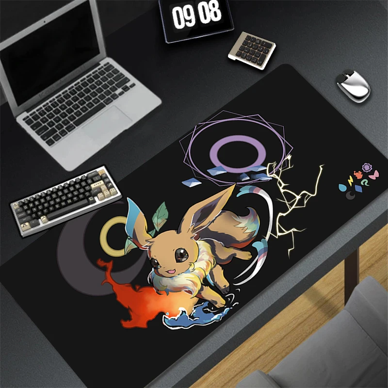 Mouse Pad Laptop Kawaii Rainbow Anime E-eevee Keyboard Rug Office PC P-pokemonS Gaming Accessories Mousepad XXL Colored Desk Mat