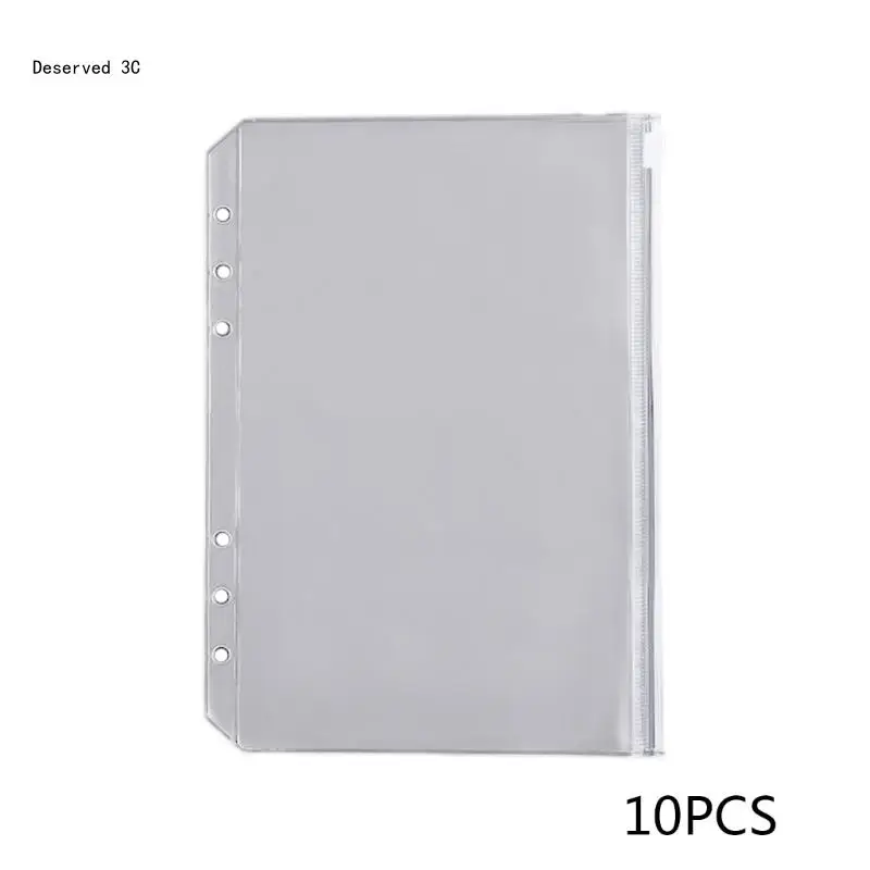 10Pcs/set Convenient Clear PVC Binder Binder Pockets Clear Zipper Folders