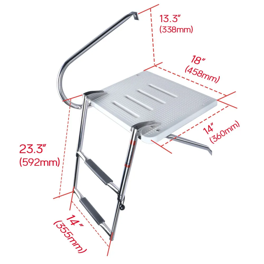 304 Stainless Steel Foldable Telescopic Boat Boarding Ladder Anti Slip Platform Ladder with Handrail for Yacht Speedboat view 2