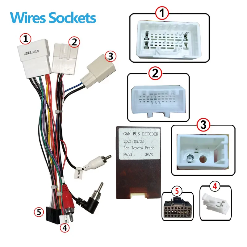 Android Radio Wiring Harness Canbus Decoder For TOYOTA PRADO J120 TUNDRA LAND CRUISER REIZ PRIUS SIENNA Power Cable Adapter