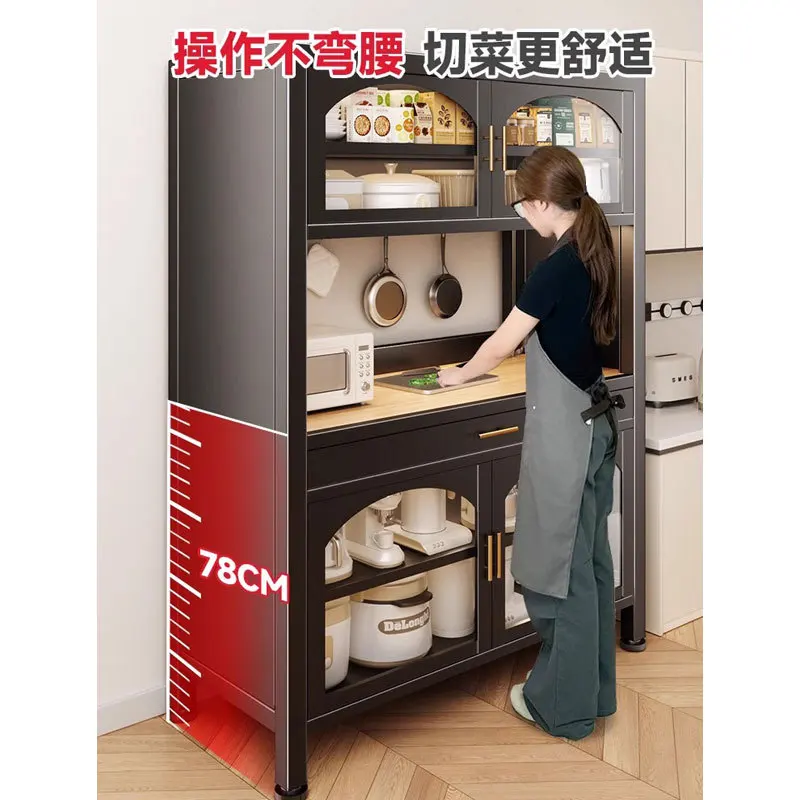 Kitchen shelf Tempered glass Multi-layer opposite door Dining side cabinet Storage cabinet Multifunctional cabinet Storage rack