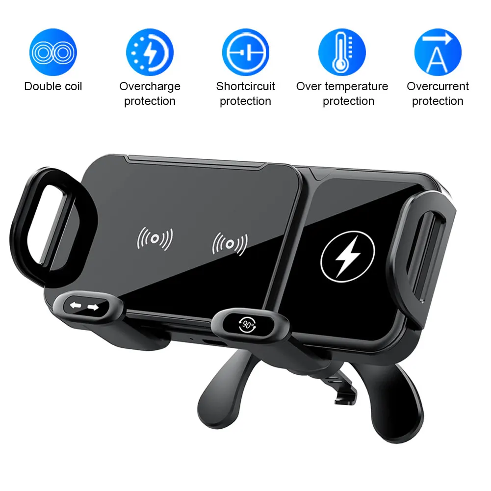 Автомобильное беспроводное зарядное устройство, вращающийся на одно касание, быстрая зарядка, держатель для сотового телефона, вентиляционное отверстие, крепление для сотового телефона для складного экрана телефона