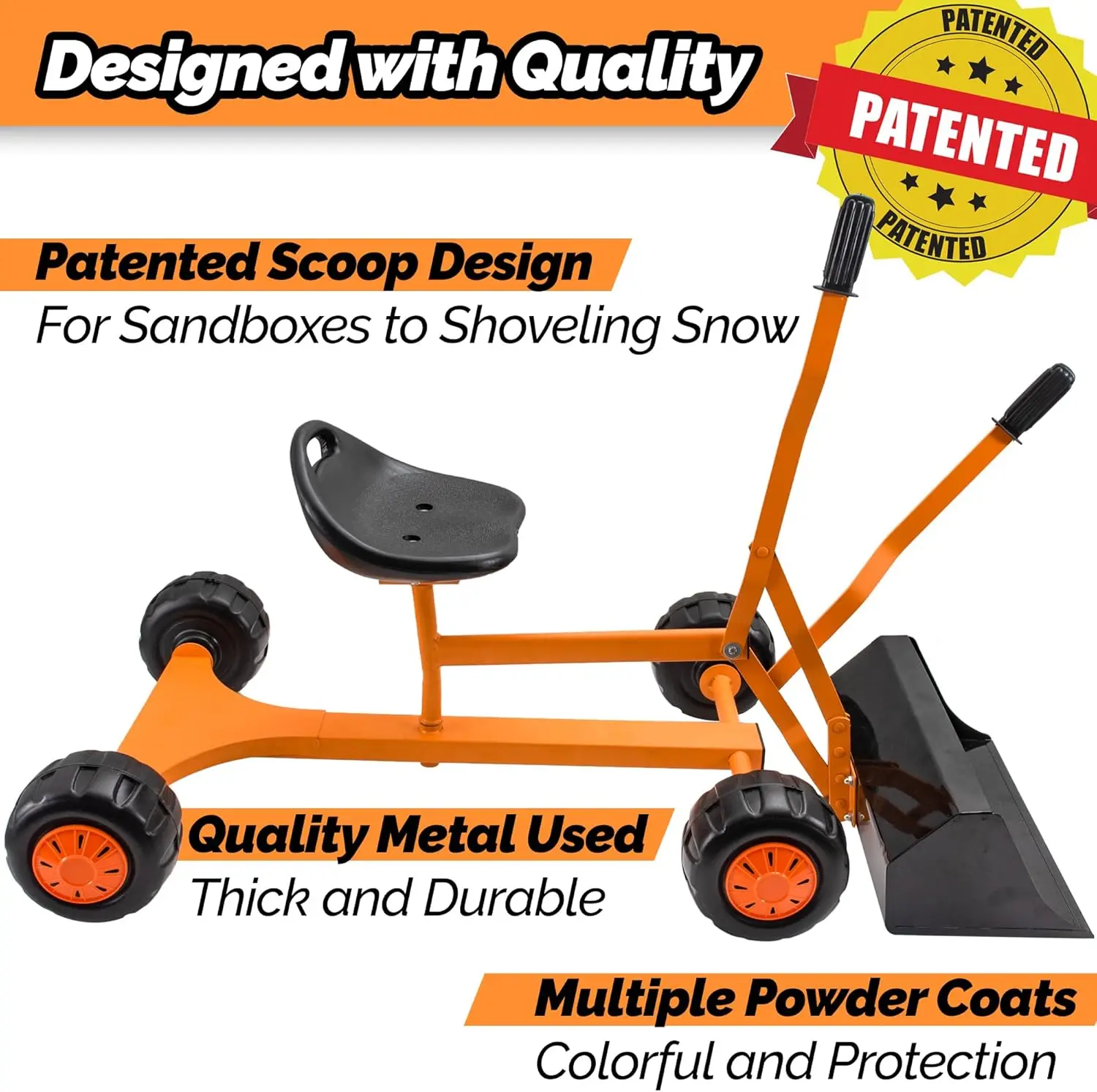 Excavadora de arena de Metal Original para niños, excavadora con asiento de 360 °, diseño de cubo Extra ancho patentado por EE. UU.