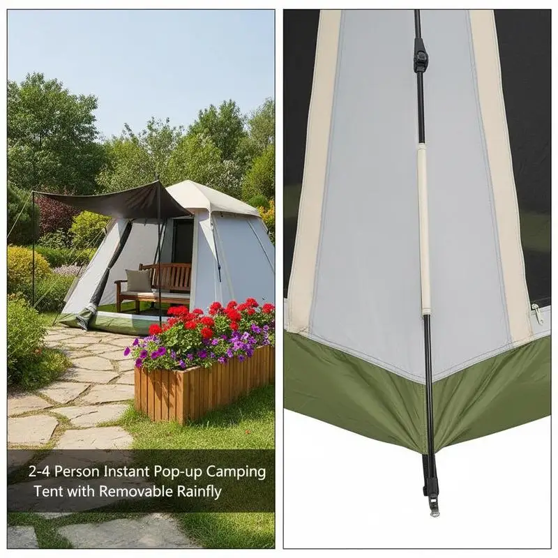 Carpa instantánea para 2-4 personas con toldo extraíble para camping, senderismo y viajes al aire libre