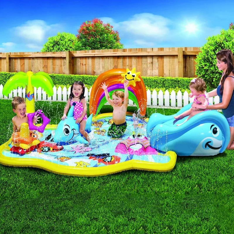 BANZAI Splash Water Park JR, largo: 90 in, ancho: 52 in, altura: 24 in,Junior inflable al aire libre patio trasero juguete contra salpicaduras de agua