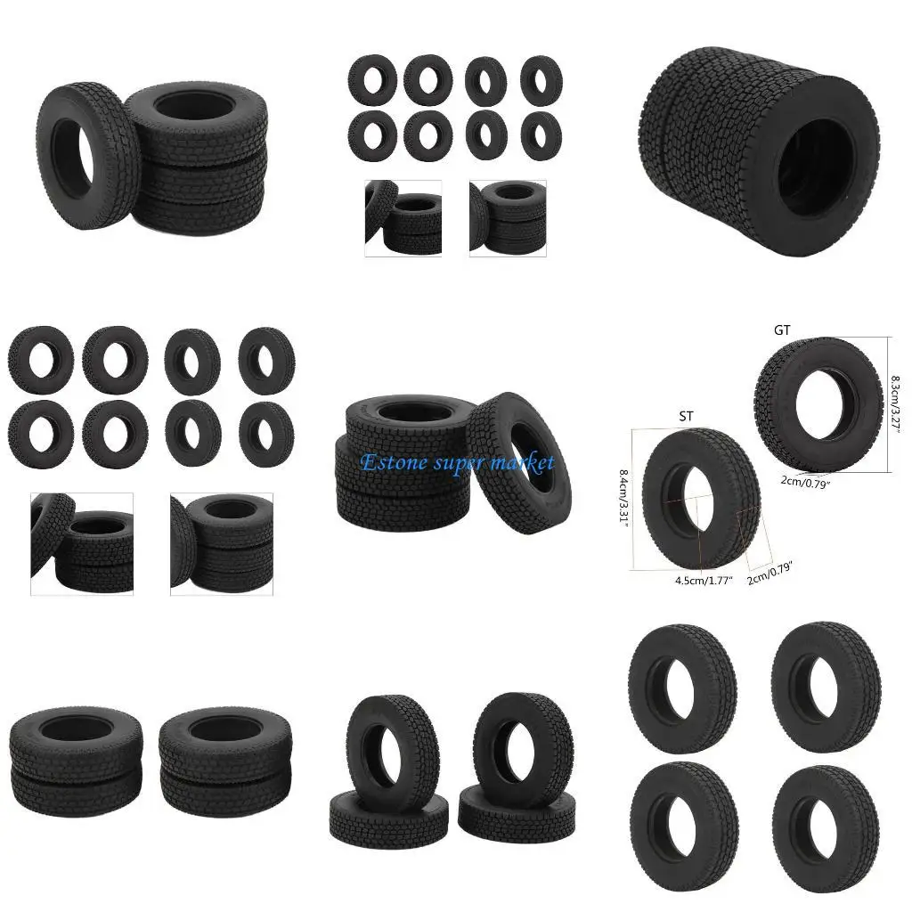 

090B 4 Pieces RC Tires Rubber Tyre Wear Resistant Set for 1/14 RC Trailer Tractor