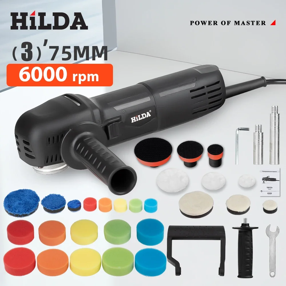 HILDA 3 inch Polisher Adjustable Speed Car Electric Polishing Machine Waxing Machine Car Furniture Polishing Power Tools