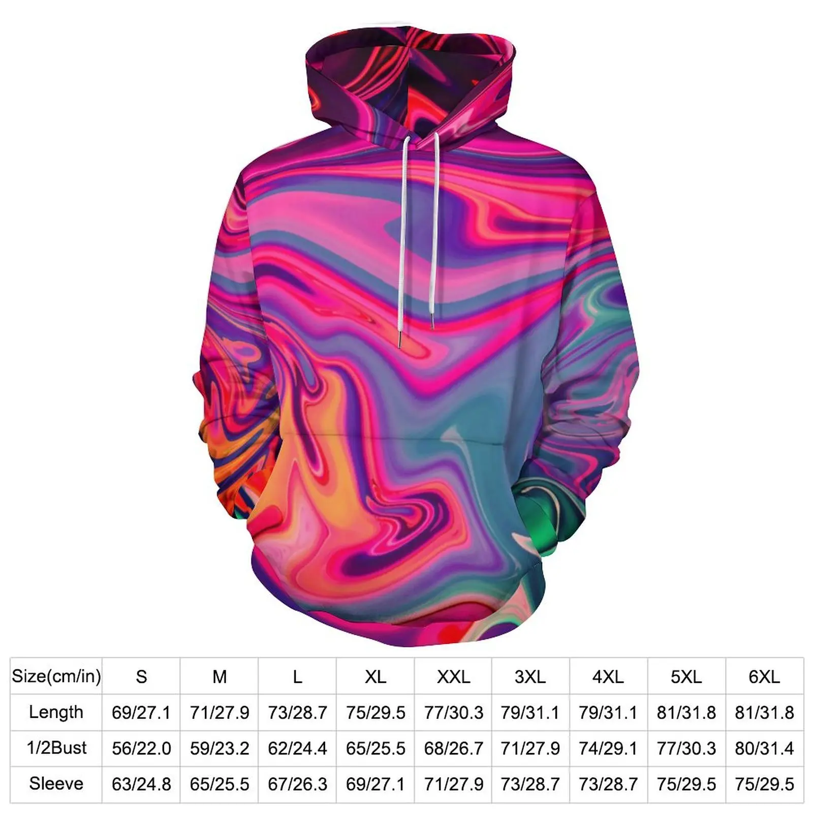 Neon Liquid Loose Hoodies Marble Abstract Print Y2k Hoodie Man Long Sleeve Oversized Street Fashion Custom Clothes