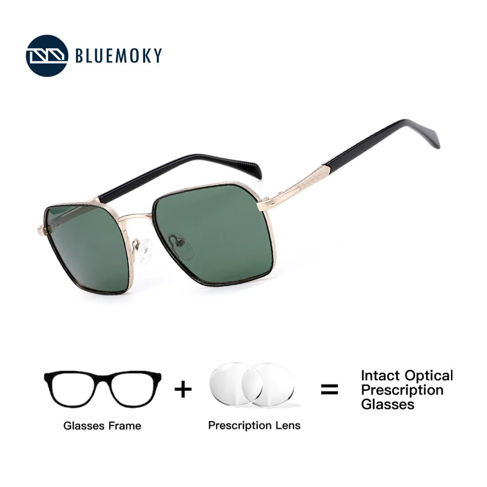 

BLUEMOKY Popular Polarized Prescription Sunglasses Men Fashion Fashion Metal Uv400 Protection Pilot Corrective Sun Glasses