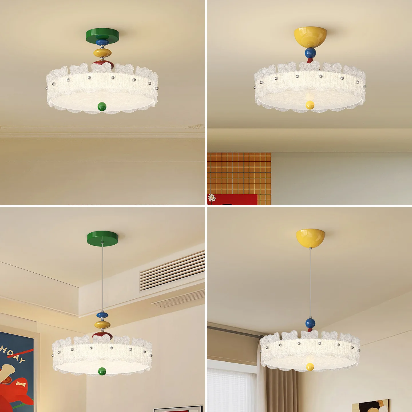 Children's Room Ceiling Light LED Girl Boy Bedroom Decor Lamp French Romantic Warm Nursery Baby Room Round Feather Ceiling Lamps