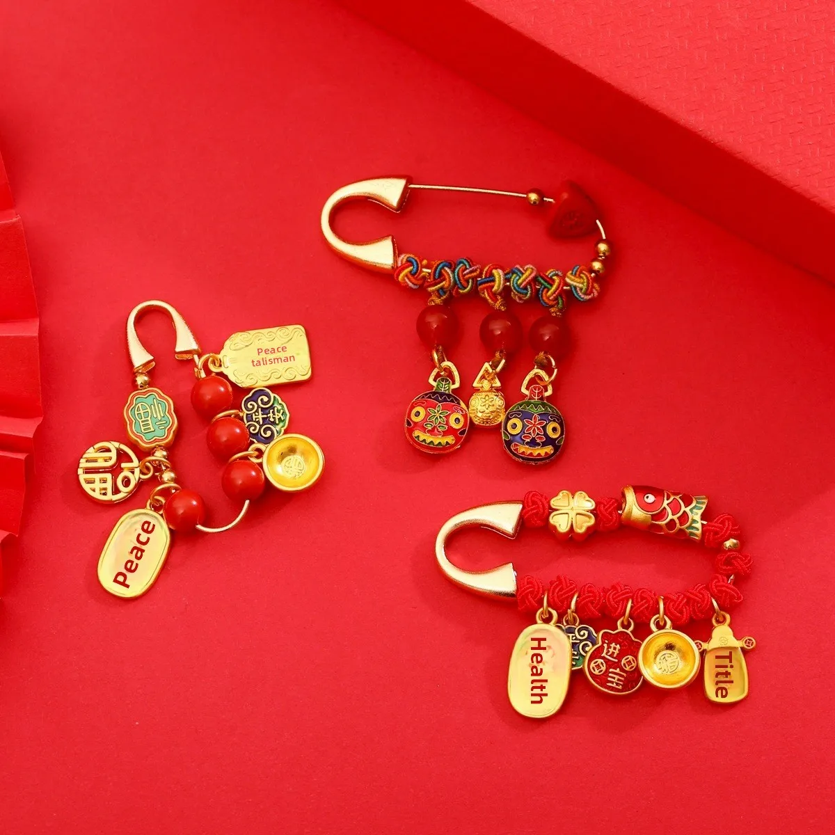 Chinese Traditional Auspicious Lucky Safety Pins Blessing Brooches For Pregnant Women Baby Scare Prevention Bring Good Wealth
