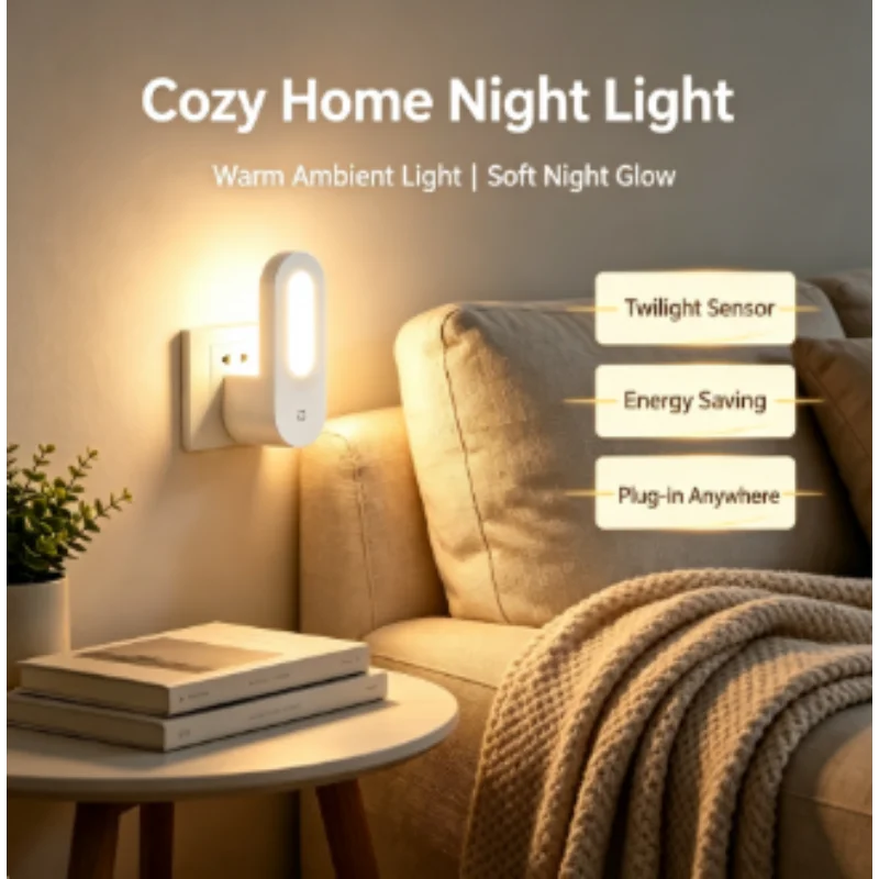 Night Light Sensor Light EU Plug Wall Socket with Twilight Warm White Lamp Energy Saving 1Pcs for Kids Room Bedroom