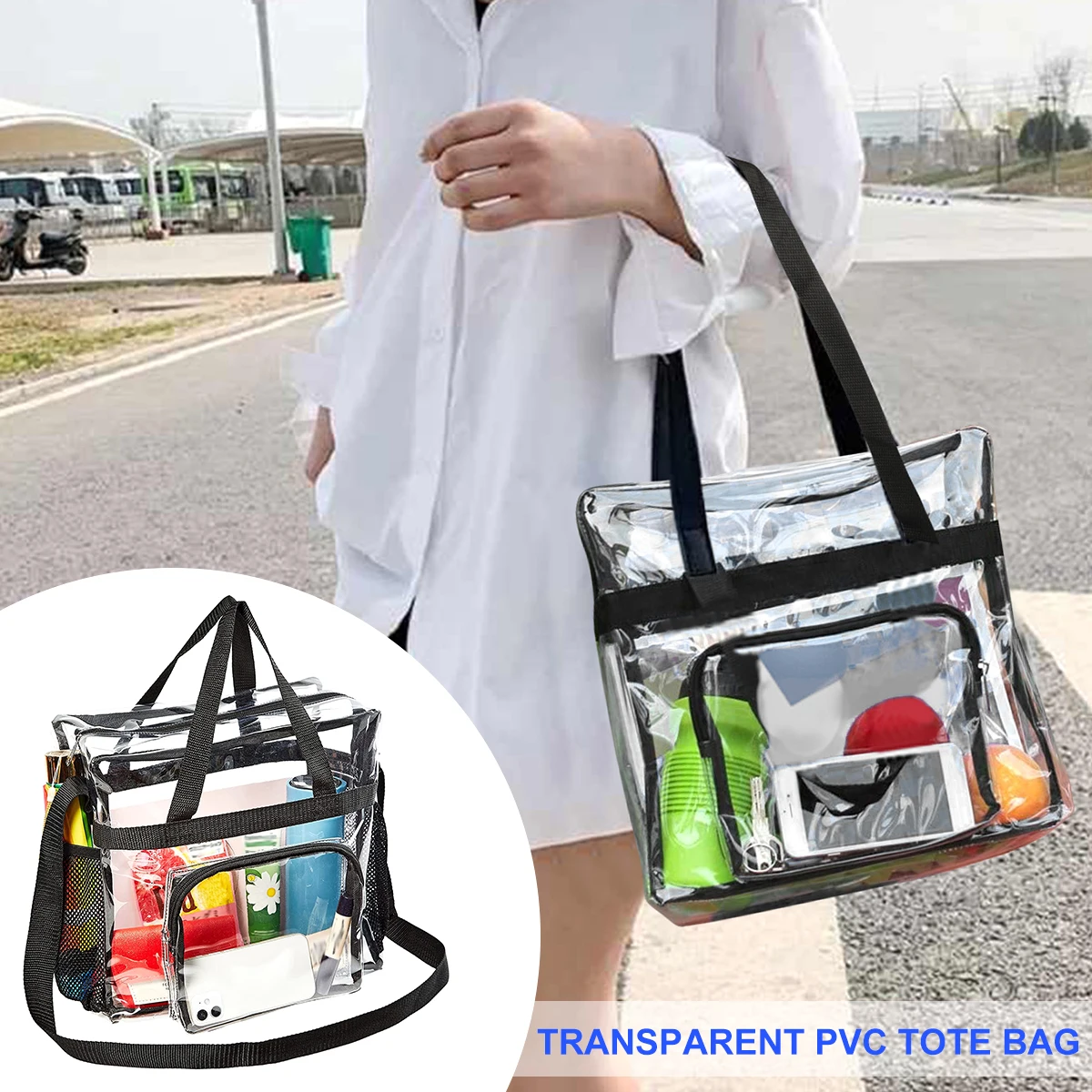 Clear Bag Stadium Approved 30x15x30 Clear Tote Bag with Removable Strap Clear Lunch Bag for Work Sports Festival