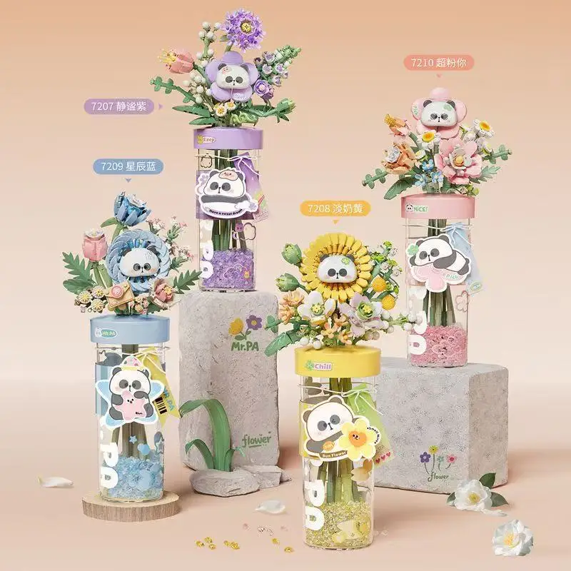 

7207-10Почетчик грабли с цветком на подвеске, предметы для украшения дома в виде панды, консервированные цветочные строительные блоки, игрушки для сборки цветов, подарки