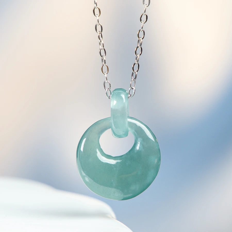 

TIMESWIND Natural A-type Jade Blue Hollow Princess Ring Pendant Ice Sense S925 Silver Women Necklace with Certificate