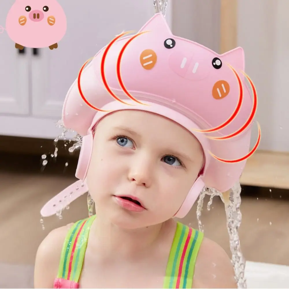 

Lovely Cute Animal Shape Baby Shower Cap Soft Eye Ear Protection Baby Shampoo Cap Waterproof Adjustable Children's Bath Cap For