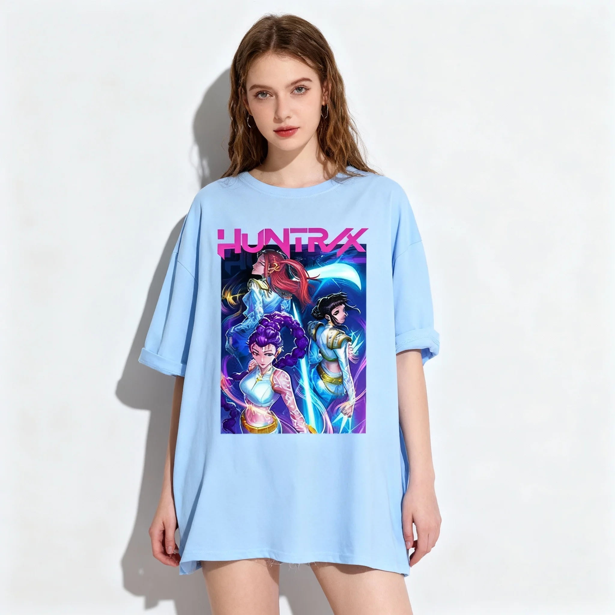 

Летняя футболка из аниме-фильма KPOP Witch Hunt в корейском стиле, уличные большие топы для взрослых, женщин и детей в европейском и американском стиле