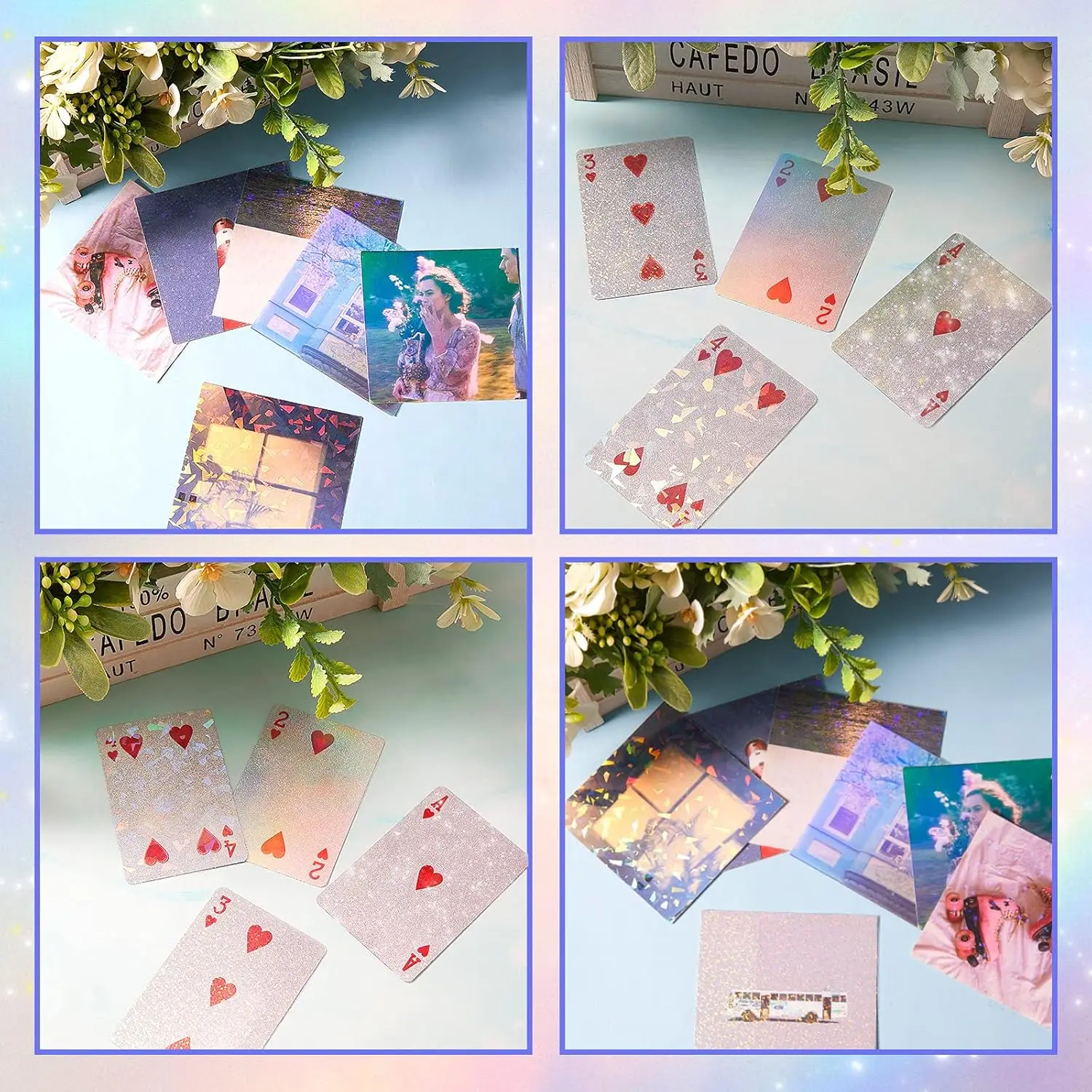 A4 20 Sheets -4 Styles Holographic Cold Laminating Film Clear Self-Adhesive Vinyl Sticker 8.3x11.7 In Waterproof Laminate Sheets