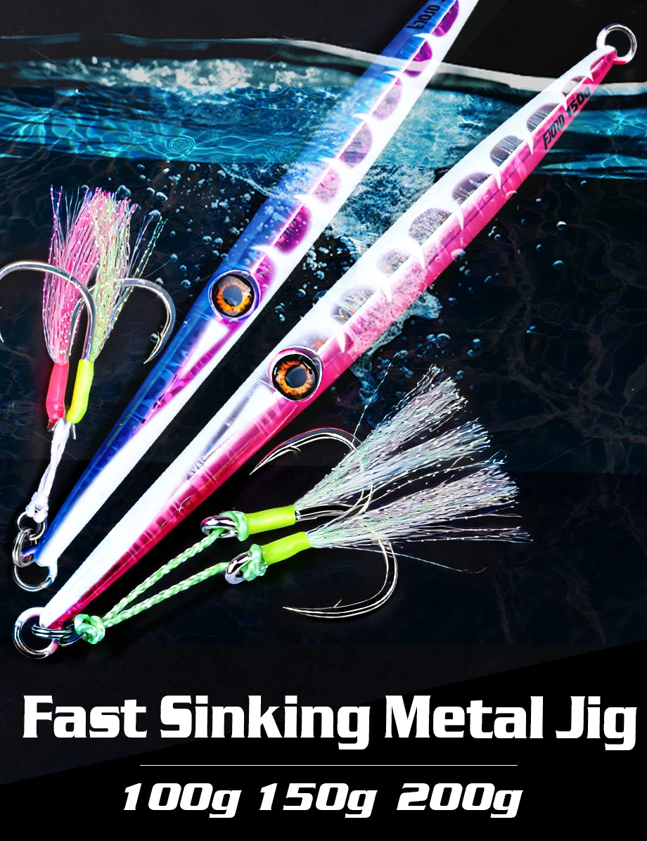FJORD 100g 150g 200g Metall-Jig mit Leuchthaken UV-Angelköder Jig-Angelköder für Spinnangeln Meerwasser Fluss Salzwasser Angelzubehör – Detail 1