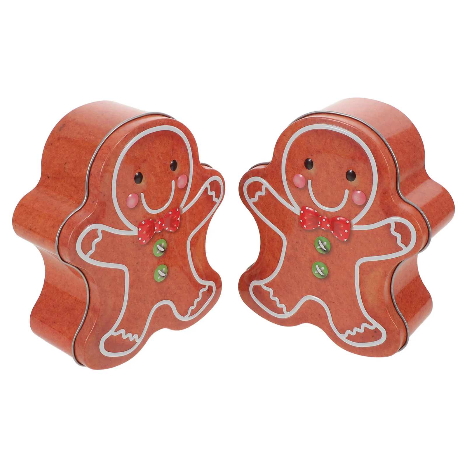 

2Pcs Gingerbread Man Christmas Cookie Tinplate Box Festive Candy Storage Container Lid Holiday Treat Presents Tin Cookie Box