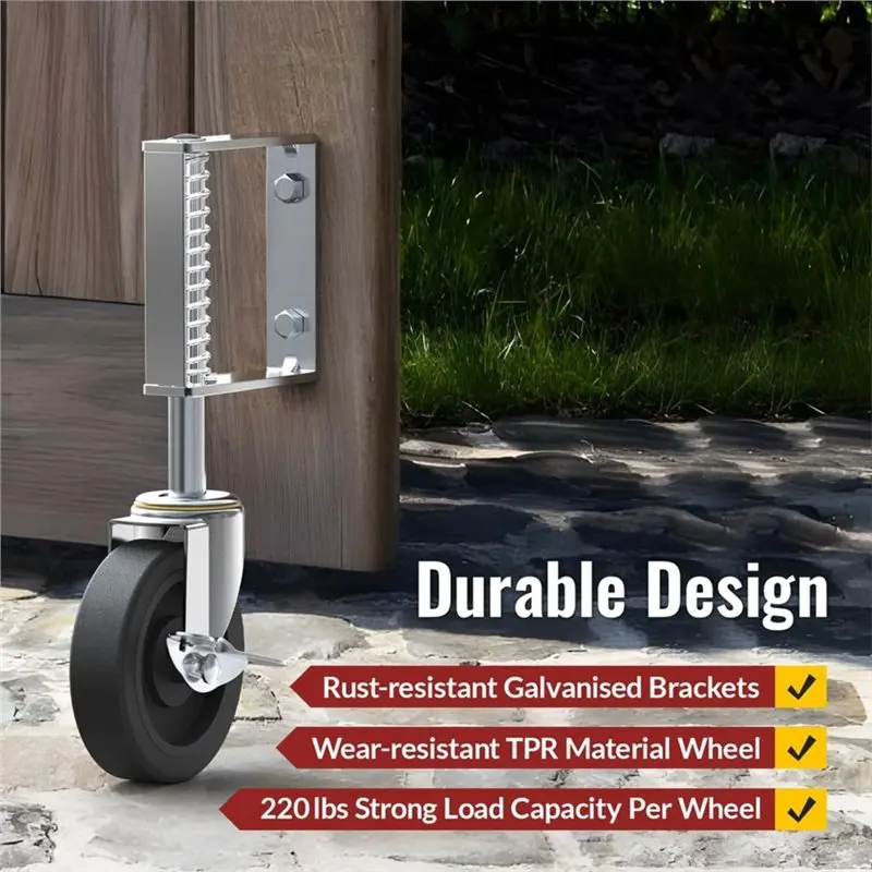 PHFU-Max Load Capacity 220Lbs, Gate Wheels With Side Brake, Spring Loaded For Farm Yard And More Gate Casters